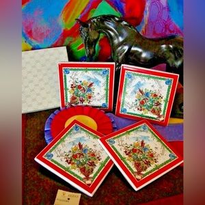 Vintage Ultra Rare GUCCI Coaster Set (4) Barware Decor Party Accessory w/ Box GG